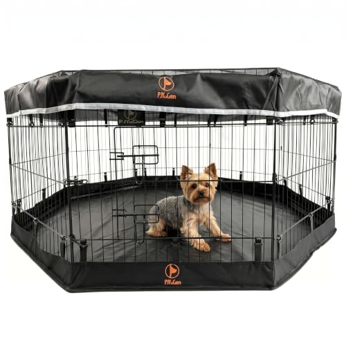 PJYuCien Puppy Playpen with Top Cover & Bottom Pad, 8 Panels 24" H, Black - color: Black, size: X-Small Pen: 24-Inch High