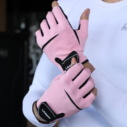 LiMiMAX Workout Gloves for Women & Men, Breathable Half Finger Gym Gloves with Non-Slip Padded Palm, Lightweight Fitness Gloves for Weight Lifting, Cycling, Crossfit, Training, Pink