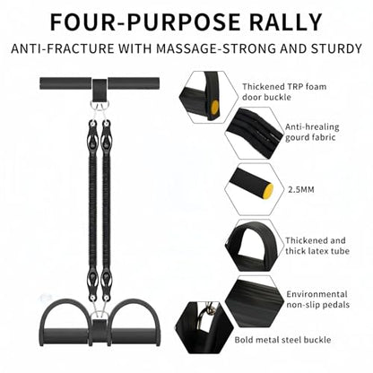 Multifunction Tension Rope, 2 Tubes Stretch Yoga Pedal Tension Strap, Adjustable Resistance, Tension Rope Fitness Equipment - color: Black-2