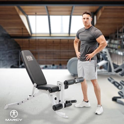 Marcy Foldable Full-Body Workout Bench with Adjustable 6-Position Backrest & Leg Extension - Compact Incline Decline Weight Bench Station for Home Gym Strength Training