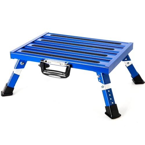 Homeon Wheels Adjustable Aluminum RV Step Stool, Folding Non-Slip Platform, Blue - color: Blue