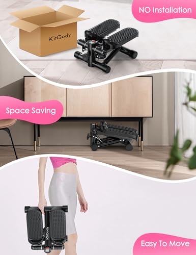 Steppers for Exercise at Home, KitGody Mini Stepper with Resistance Bands, Portable Stair Stepper for Home 330LBS Capacity, Adjustable Height Fitness Stepper Machine