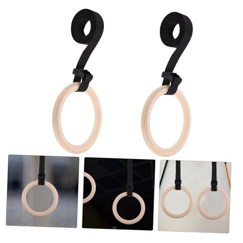 POPETPOP Wooden Gymnastics Rings with Adjustable Straps Versatile Fitness Equipment for Bodyweight Training Home Workouts and Strength Conditioning Durable Design for Enhanced Performance