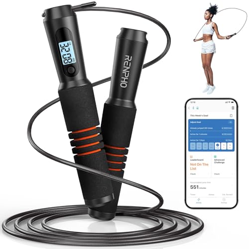 RENPHO Smart Jump Rope with Counter, App Data Tracking, LCD Display - color: Black