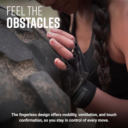 Gloves - Durable Fingerless Workout Gloves with Wrist Support for Obstacle Races and Fitness Training, Improves Grip, Protects Hands, Boosts Performance