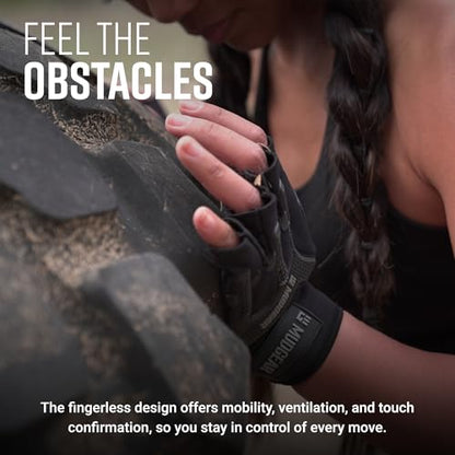 Gloves - Durable Fingerless Workout Gloves with Wrist Support for Obstacle Races and Fitness Training, Improves Grip, Protects Hands, Boosts Performance