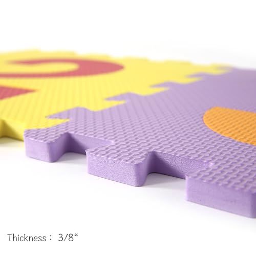 Easy Playhouse Soft Foam Floor Puzzle Tiles for Children, Non-Toxic EVA 36 Interlocking Foam Tiles with 24 Borders for Playroom, Nursery or Gym, Numbers and Letters
