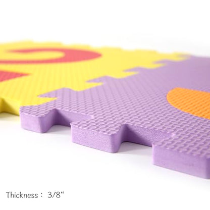 Easy Playhouse Soft Foam Floor Puzzle Tiles for Children, Non-Toxic EVA 36 Interlocking Foam Tiles with 24 Borders for Playroom, Nursery or Gym, Numbers and Letters