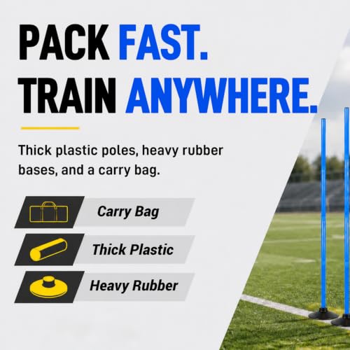 6 Pcs 5 FT Adjustable Agility Training Poles for Soccer,Basketball,Football, Horse,Dog-Speed and Agility Training Equipment Sports Training Poles with Rubber Bases and Bag - color: blue