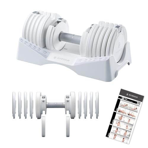 BYZOOM FITNESS Pure Series Adjustable Dumbbell - 12.5/25/27.5/50/55/75lb - ONE UNIT OR PAIR(check QTY before purchase) - 5-in-1/ 10-in-1 / 15-in-1 / 21-in-1 Flexible Hand Weights for Home Apartment Garage Gym, Strength Training & Fitness Workouts, White O