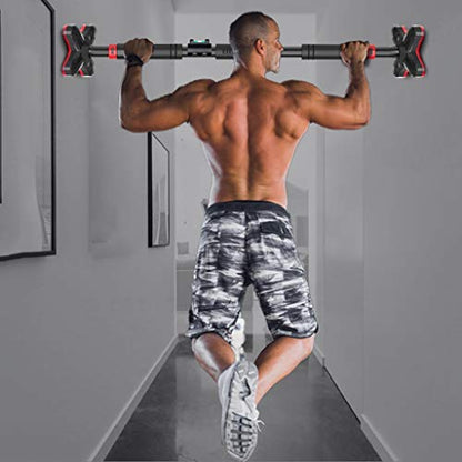 Chin Up Bar No Screws Installation Adjustable Pull Up Bar Doorway Chin Up Bar Horizontal Bar Exercise Bar with Locking Mechanism Upper Body Workout Bar for Home Gym Fitness - size: 116-145cm/45.6-57''