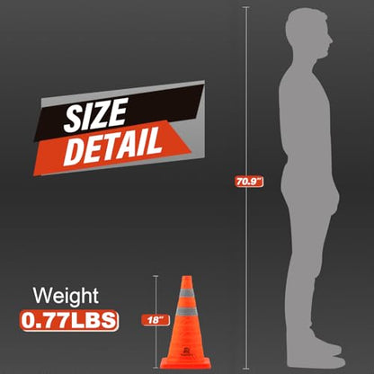 RoadHero 18 Inch 4 Pack Collapsible Traffic Safety Cones, Multi Purpose Pop-up Cones with Reflective Collar for Road Safety, Orange Cones for Driving Training, Parking Lots - size: 18 Inch