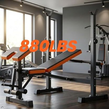 YOLEO 880-1980Lbs Standard/Olympic Weight Bench with Rack, Foldable Bench Press Set Home Gym Strength Series for Beginner/immediate/Advanced Fullbody Workout