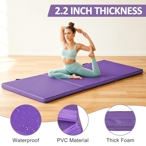 ZENY 2’’ Thick Tri-fold Folding Gym Exercise Mat Extra Thick Gymnastics Mat Tumbling Mat with Carrying Handles for Home Workout, Core Workouts, Stretching, MMA, Yoga