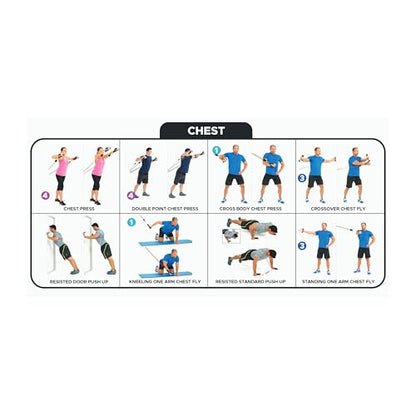 Bodylastics Patented Basic Series Resistance Band Set - Resistance Bands with Snap Reduction Tech, 2 Handles, 2 Ankle Straps, 1 Door Anchor & 1 Carry Bag - color: Workout Guide Poster