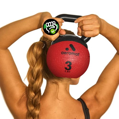 Aeromat Elite Mini Kettlebells – Weighted Exercise Medicine Ball with Anti-Slip Grip & Wide Handle, Strength Training Kettlebell for Squats, Workouts, & Home Gym Use - style: 3 LB - Red