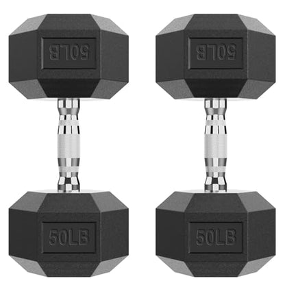 HANDBODE Hex Dumbbell Set, 2.5-65 lb Rubber Encased Exercise & Fitness Dumbbells, Weights Dumbbells Set of 2, Hand Weight for Strength Training - size: 50 lb, Pair, style: Chrome Handle
