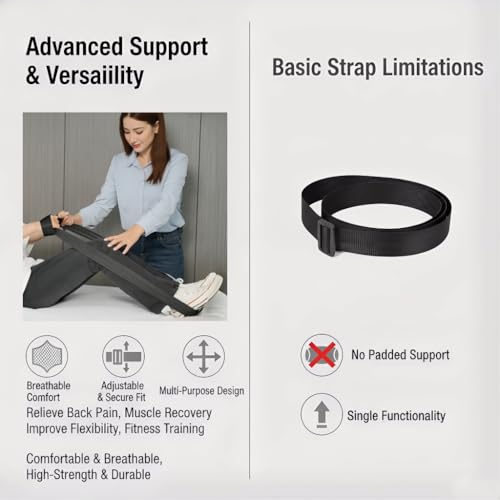 Stretching Strap with Detachable Shoulder Strap – Adjustable Nylon Stretch Band with Breathable Mesh Pad – Leg Stretcher for Yoga, Flexibility Training, Hamstring Stretch & Home Gym Equipment.