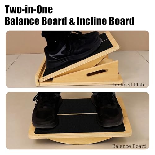 2 in 1 Wooden Balance Board and Slant Board for Adults,Calf Stretcher and Velour Health Slant Board,Portable Fitness Equipment for Balance Training,Calf Stretching,Home Gym and Rehabilitation