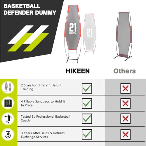Hikeen Basketball Defender Dummy, Training Equipment for Practice Basketball Dribbling, Shooting, Passing - 2 Sizes Folding Poles, 4 Reinforced Base Sandbags