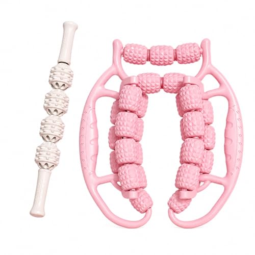 Upgraded Leg Roller Massager, Open-Side Muscle Roller with 29 Textured Rollers, Ergonomic 3D Rolling Massager for Legs, Arms & Neck, Portable Muscle Relaxation Tool for Home Gym(Pink)