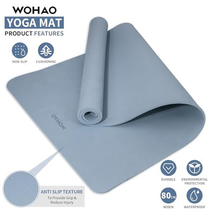 Extra Wide & Thick 8mm Yoga Mat, 72"x31.5" - color: Haze Blue