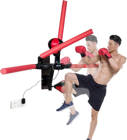 Smart Boxing Reflex Trainer with Remote Control, Wall-Mounted Striking System Featuring 4 Striking Rods and 2 Speed, Balls Boxing Trainer Offers 3 Modes and 3 Speed Settings to Enhance Reaction Time