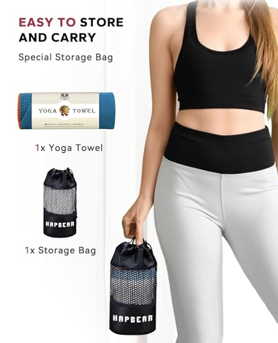 HAPBEAR Hot Yoga Towel with Non-Slip Grip Dots, 72" x 24" - Super Absorbent, Soft Microfiber Yoga Mat Towel for Bikram, Gym, Pilates - Blue