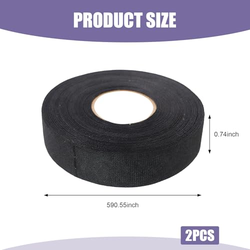 2 PCS Car Wire Harness Cloth Tape, 49.2Ft Cloth Electrical Tape for Engine Harness Wrap, High Temperature Resistance Self-Adhesive Wire Tape for Harness Noise Reduce and Insulation (Black)