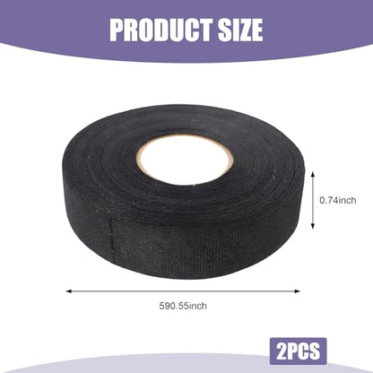 2 PCS Car Wire Harness Cloth Tape, 49.2Ft Cloth Electrical Tape for Engine Harness Wrap, High Temperature Resistance Self-Adhesive Wire Tape for Harness Noise Reduce and Insulation (Black)