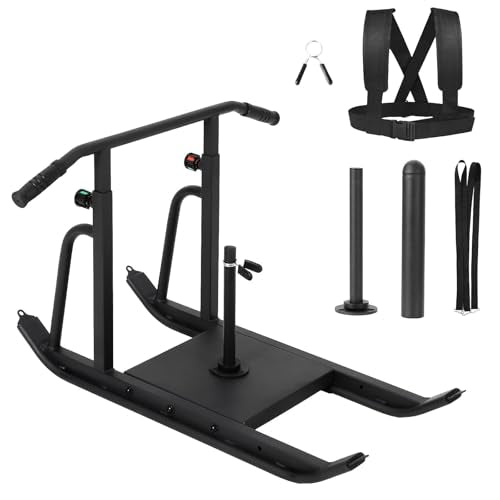 Adjustable Height Weight Sled for Speed Training, Heavy-Duty Push Pull Workout Sled for Football, Fitness, Running, Fits 1" & 2" Plates, Home or Outdoor Strength Training Push Gym Equipment, Black