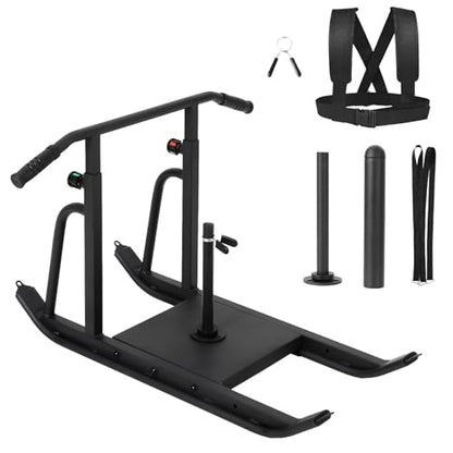 Adjustable Height Weight Sled for Speed Training, Heavy-Duty Push Pull Workout Sled for Football, Fitness, Running, Fits 1" & 2" Plates, Home or Outdoor Strength Training Push Gym Equipment, Black