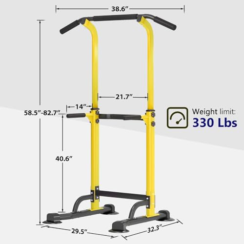 【Adjustable Pull Up Bar & Dip Station】Multifunctional Home Gym Equipment, 10 Height Settings 82.7 Inch, 400LB Capacity Strength Trainer for Men Women, Red & Black Frame