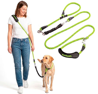Bungee Rope Handsfree Leash for 1 Dog - Demovable Slip Lead - Waist or Hip Belt Leash for Dog Walking, Running, Carnicross - Medium & Large Breeds - color: Green