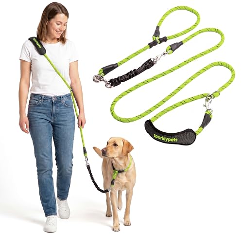 Bungee Rope Handsfree Leash for 1 Dog - Demovable Slip Lead - Waist or Hip Belt Leash for Dog Walking, Running, Carnicross - Medium & Large Breeds - color: Green