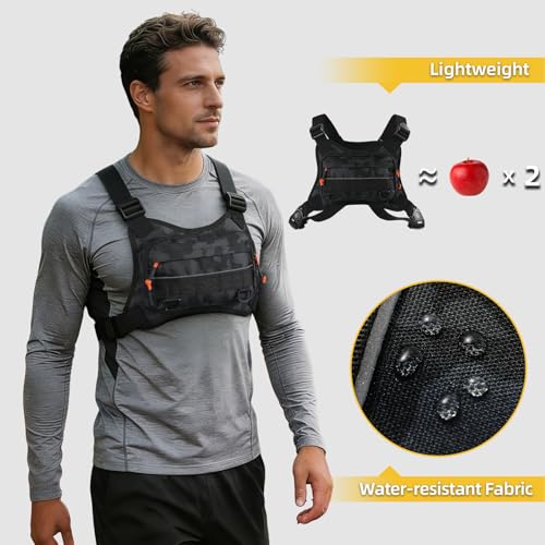 Running Vest for Men and Women, Lightweight Chest Pack with Phone Holder and Adjustable Strap, Reflective Water Resistant Chest Bag for Workouts, Cycling and Hiking (Black Camo) - color: Black Camo