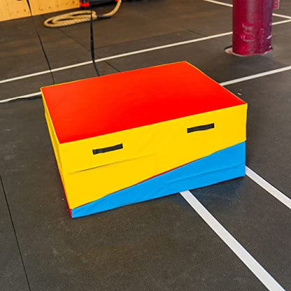 PRISP Folding Incline Gym Mat - Extra Long 71 x 28 x 14 in Wedge Gymnastics Tumbling Mat for Kids - color: Red; Yellow; Blue