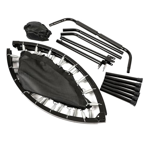 Foldable Mini Trampoline Fitness Rebounder for Home Gym Workouts – with 5-Level Adjustable Handle, Heavy-Duty Steel Frame, Portable Design, and Supports up to 440 Pounds