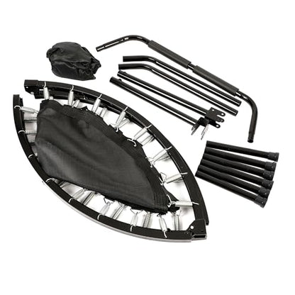 Foldable Mini Trampoline Fitness Rebounder for Home Gym Workouts – with 5-Level Adjustable Handle, Heavy-Duty Steel Frame, Portable Design, and Supports up to 440 Pounds
