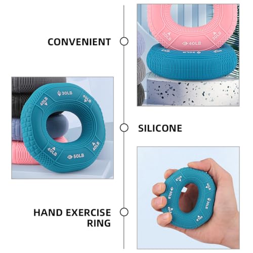 Hand Grip Strengthener Rings Set, Silicone Wrist and Finger Exerciser with 30-50lb Resistance, Forearm Workout Trainer for Stress Relief and Strength Training