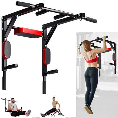 Pull Up Bar, Wall Mounted Pull Up Bar Dip Station, Heavy Duty Pull-up Chin Up Bar, Wall Punching Household Indoor Exercise Equipment Support to 440 Lbs