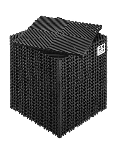 VEVOR Interlocking Drainage Mat, 12” x 12” Modular Interlocking Cushion, 24 Pcs Splicing Drainage Mats, Non-Slip PP Drainage Floor Tile and Shower Mat, for Garage, Garden, Kitchen & Outdoor, Black