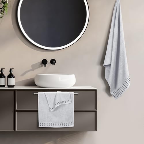 MALLONI HOME Ultra Soft 3 Pack Cotton Towel Set, Contains a Bath Towels 28x55 inch, a Hand Towels 16x24 inch & a Wash Coths 12x12 inch, Ideal Everyday use, Compact & Lightweight - Light Grey - color: Light Grey, size: 3 Pack Set