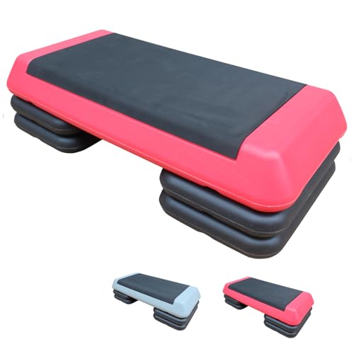 Exercise Aerobic Step Platform,Adjustable Height Fitness Stepper Stackable Risers, Aerobics Stepper Workout Stepper for Gym Home Cardio Strength & Training - color: Red-4 Risers