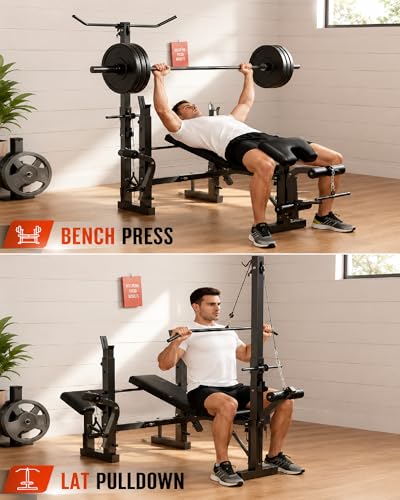 Adjustable Weight Bench, Foldable Flat Incline Decline Workout Bench & All-in-One Home Gym Training Station, Multi-Style & Weight Capacity Optional for Full Body Strength Training