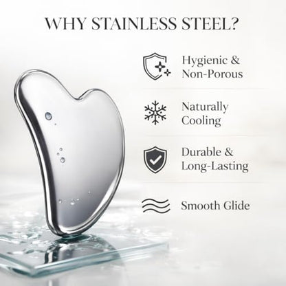 Organic Castor Oil Roll On & Stainless Steel Gua Sha Facial Tool – Metal Face Sculpting Tool, Cooling Gua Sha Oil Massage Set, Jawline Lift, Puffiness Care, Facial Oil Roller for Skin Routine - size: 1 Fl Oz (Pack of 1)