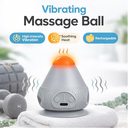 HZC Heated Vibrating Massage Ball – Plantar Fasciitis Relief & Back Pain Massager, Suction Base for Wall or Floor Use, Hands-Free or Handheld, Rechargeable Trigger Point Ball