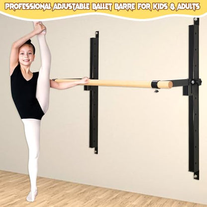 Ballet Barre Wall Mount, 4ft/5ft, Adjustable Height for Home，Solid Beech Wood Bar,Steel Brackets,Foldable Design,Stretch & Workout Equipment,for Adults Kids Studio Gym