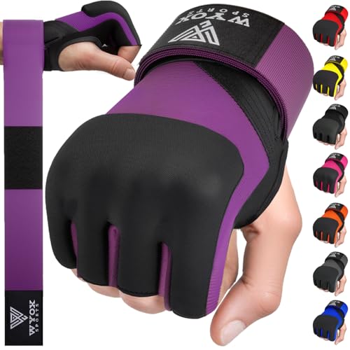 WYOX Neoprene Gel Boxing Hand Wraps Inner Gloves for Men & Women – 80cm/31in Quick Wrist Strap, Padded Knuckle Protection, Fingerless MMA Muay Thai Kickboxing Wraps for Training & Martial Arts - color: Purple, size: L/XL (8-9.5 inch)