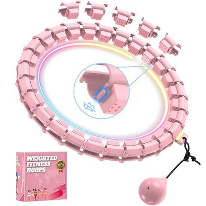 Fit Hoop Weighted Hula Pilates Circles, 32 Detachable Parts,Weight Loss Fitness Gear, Quiet Home Workout Tool - color: PINK
